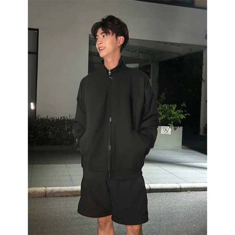 抖音得物高品质秋冬美式高街重磅结构纹理立领卫衣夹克外套XS105,男装夹克,电商A486