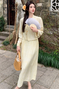 清冷感新中式国风套装裙女2025春新款高级感简约气质半身裙两件套图片