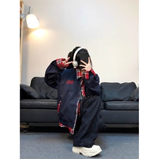 美式小众格子拼接假两件外套男女春季复古工装飞行员夹克棒球服潮，男装夹克，四季星座505