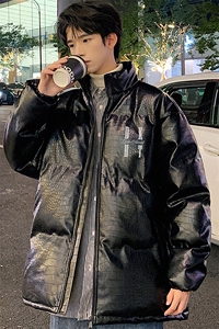 港风直播抖音高品质宽松男羽绒棉加厚PU皮棉衣外套M1502P90图片