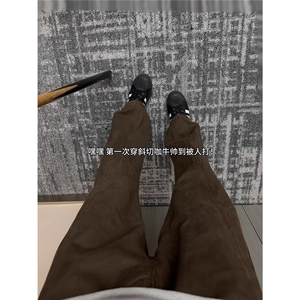 美拉德棕色休闲裤男新款潮牌美式斜切显瘦显高弯刀裤LJG144-P53图片