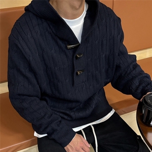 秋冬男士牛角扣毛衣毛衣宽松连帽毛线衣青年针织衫外套图片