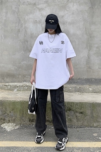 情侣装夏装新款高街潮牌印花短袖T恤情侣宽松半袖潮 D251 P38男类图片