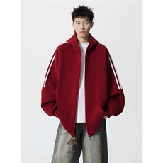 8XL-M秋冬美式运动三条杠条纹开衫卫衣连帽特大码宽松JK5206/P65，男装卫衣，电商B238