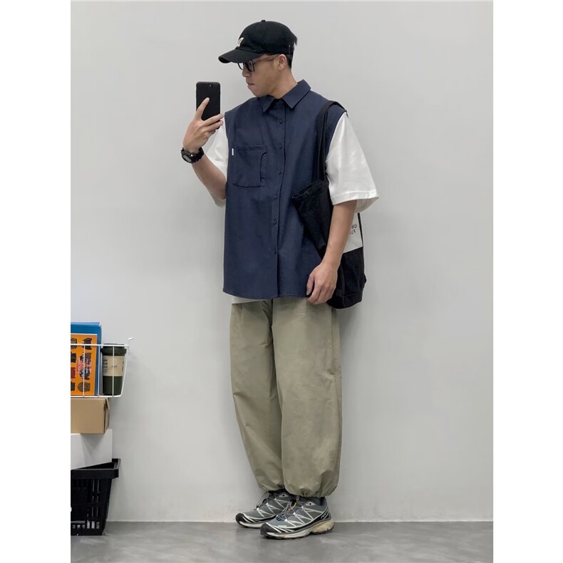 原宿潮流新款日系复古撞色假两件短袖衬衫时尚流行日系A302-P35,男装T恤,星座208-5