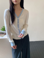 2025夏季撞色开衫女外套修身外搭，女装针织衫/毛衣，兰叶羊绒