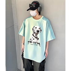 抖音得物品质二开240克宽松纯棉美式潮牌印花三条杠中性风短袖T恤，男装T恤，电商A486-1