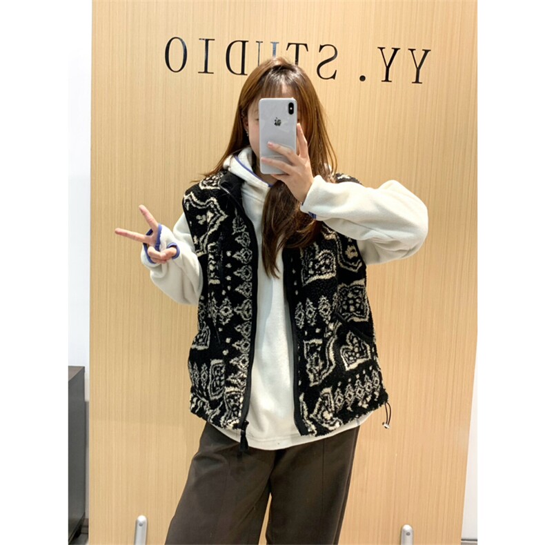 高品户外山系马甲费尔岛卷叶纹双面摇粒绒羊羔毛背心A1086-P78,男装背心/马甲,星座1505