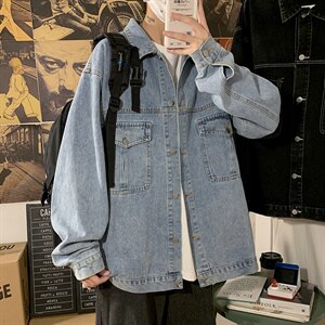 2021秋季新港风海报大码男反光炫彩翅膀印花牛仔夹克外套NJ123P75图片