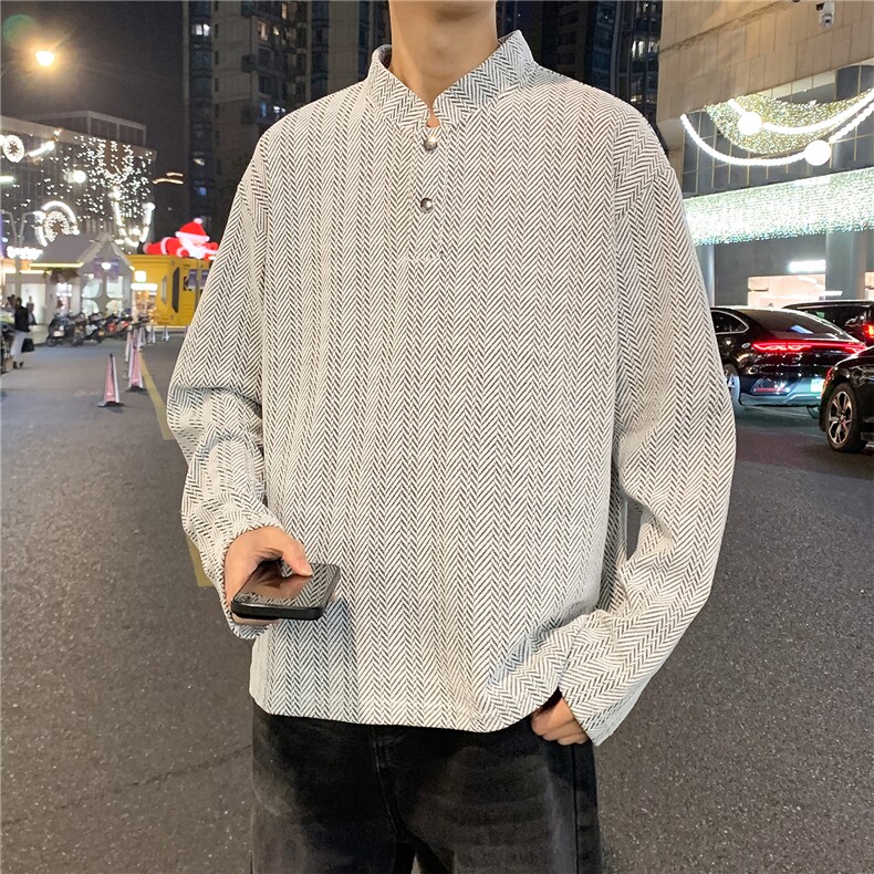 春款美式正肩亨利衫男款长袖t恤上衣肌理提花Polo卫衣WY0558-P45,男装T恤,星座308B-2