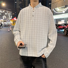 春款美式正肩亨利衫男款长袖t恤上衣肌理提花Polo卫衣WY0558-P45，男装T恤，星座308B-2