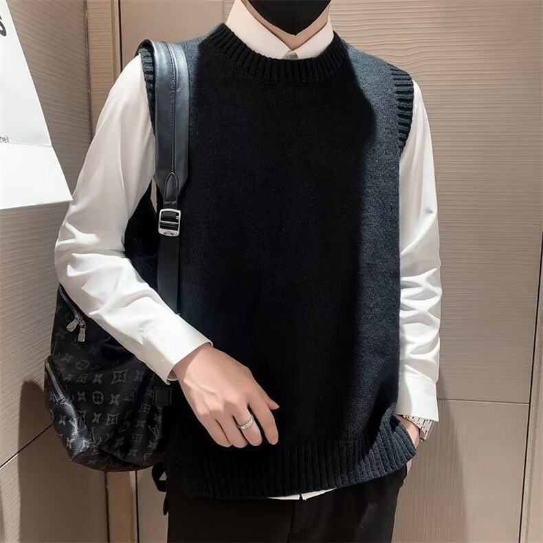 秋冬欧美简约内搭坎肩针织衫圆领毛衣无袖背心男纯色EA001-P36图片