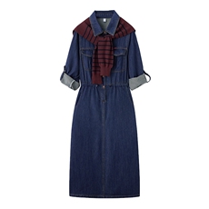 春季超好看披肩牛仔连衣裙长袖女款2025年新款时髦潮流高级感裙子，女装连衣裙，E百度