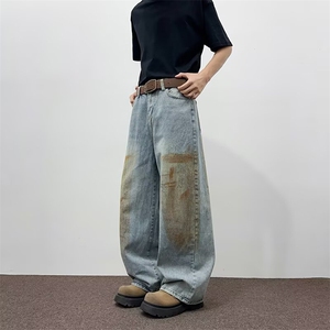 宽松阔腿裤2026新款脏脏老爹牛仔裤直筒裤2289 P47,男装牛仔裤,星座410-2