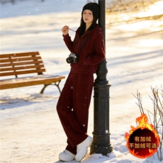 网红炸街运动套装女秋冬新款显高显瘦韩系连帽卫衣直筒裤两件套潮，女装套装/套裙，江南