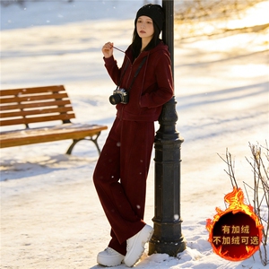 网红炸街运动套装女秋冬新款显高显瘦韩系连帽卫衣直筒裤两件套潮图片