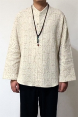 风男装棉麻提花男士改良汉服领禅意男士衬衣C248P75，男装衬衫，钱塘802