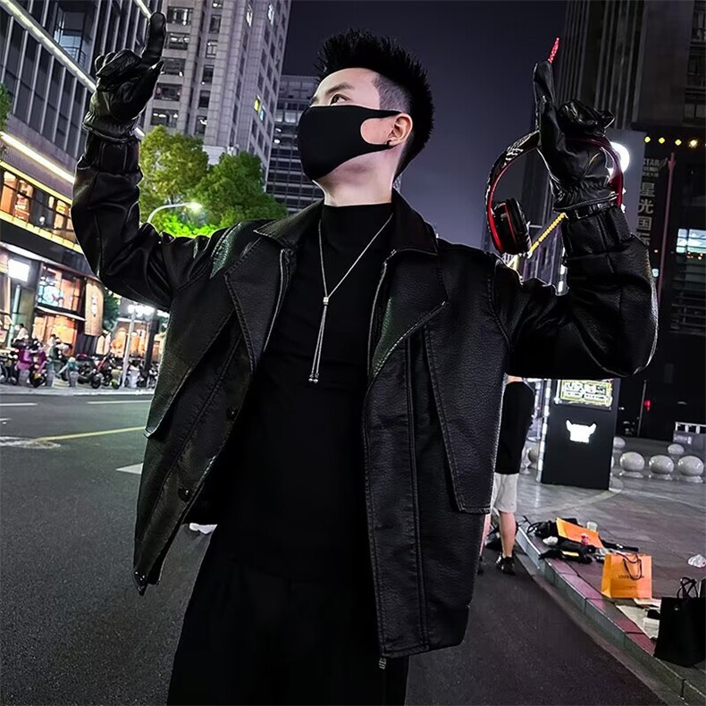 网络图现货韩版男款潮牌痞帅高级感大翻领皮衣夹克外套JJ394-P70,男装夹克,星座715-7