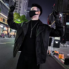 网络图现货韩版男款潮牌痞帅高级感大翻领皮衣夹克外套JJ394-P70，男装夹克，星座715-7