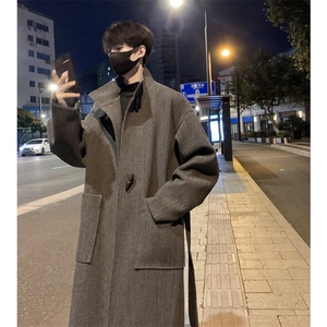 韩系牛角扣立领毛呢大衣男中长款秋冬英伦风衣外套812-F636-P128图片