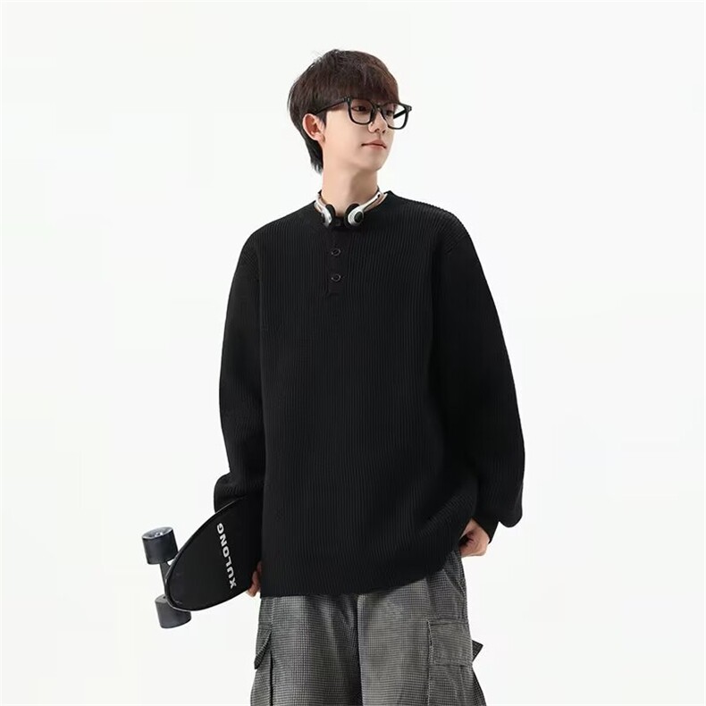 ins毛衣男士秋冬季韩系宽松潮流纯色条纹慵懒风长袖针织衫日系图片
