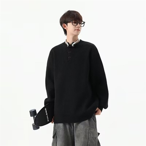 ins毛衣男士秋冬季韩系宽松潮流纯色条纹慵懒风长袖针织衫日系图片