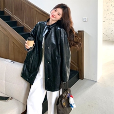 蕾丝拼接黑色皮衣外套女2025春季新款复古设计感甜酷风机车服夹克，女装皮衣，2D143