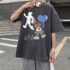 港风新款夏季纯棉卡通印花潮流百搭宽松短袖T恤T6081P25控38，男装T恤，电商A268A