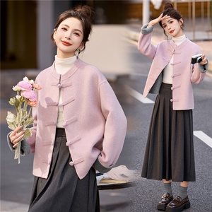 新中式复古盘扣羊毛外套2025年秋冬时髦小个子短款立领双面呢大衣图片