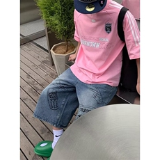现货牛仔短裤男夏季潮牌痞帅炸街满印提花直筒显瘦阔腿五分裤子，男装牛仔裤，星座218-1（原230）
