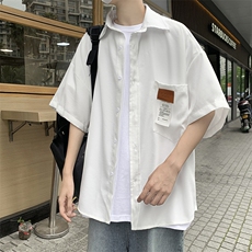 夏季港风衬衫外套工装短袖宽松半袖日系潮百搭中性轻薄H226/P35，男装T恤，钱塘713
