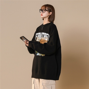 中性风22秋/冬新款潮流趣味油画风印花保暖圆领毛衣M1033P50控68图片