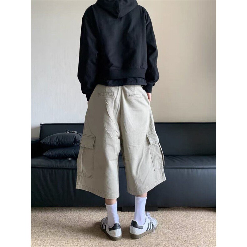 网图夏季日系复古工装休闲裤男宽松七分裤阔腿短裤Q121-P45,男装休闲裤,星座1001-1