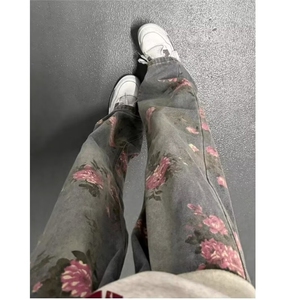 1506/Q8740/P53痞帅花色牛仔裤男潮流直筒阔腿裤潮牌休闲裤子图片