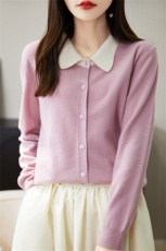 混纺翻领毛衣宽松翻领气质衫秋冬针织春秋显瘦长袖洋气短款时尚，女装羊毛衫，朝思羊绒