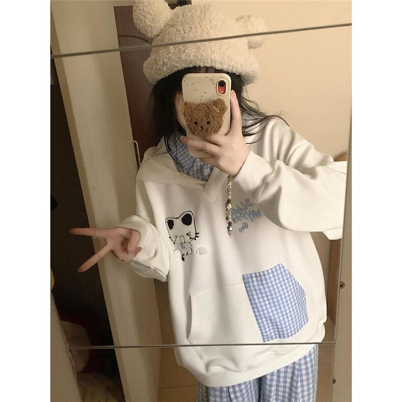 卫衣女春秋季2025韩版宽松大码女装薄款学生可爱连帽撞色上衣外套,女装短外套,星座506A