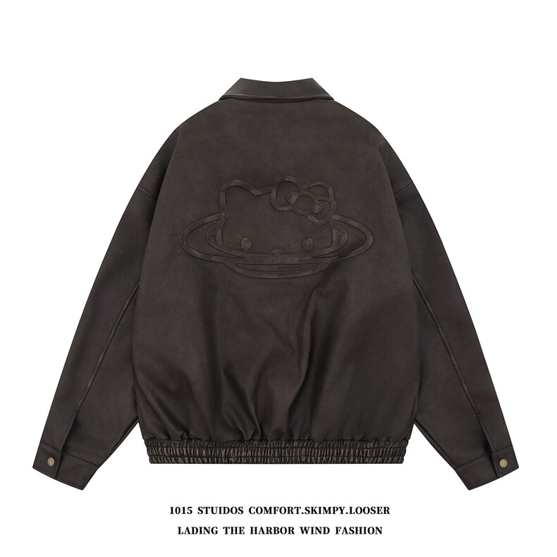 （高品质）美式复古卡通压印潮牌情侣皮衣夹克1015-JK139-P148,男装皮衣,四季星座1015
