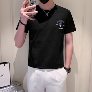 B353 339 P48 黑色会小伙2023年夏季新款字母印花男短袖上衣T恤图片