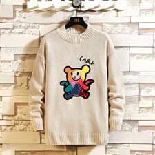 2021秋冬新砖墙日系大码男七彩小熊注册印花毛衣针织衫MY07-P45，男装针织衫/毛衣，电商A001