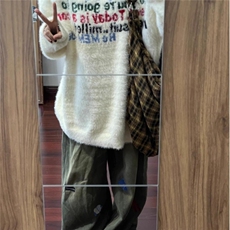 美式字母马海毛毛衣男秋冬款慵懒风圆领针织衫情侣外套MY121-P43，男装针织衫/毛衣，星座208-5