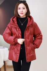 时尚连帽加厚保暖羽绒服女2024冬新款洋气妈妈休闲宽松白鸭绒外套，女装棉衣/棉服，婷思杰（原婷想服饰）