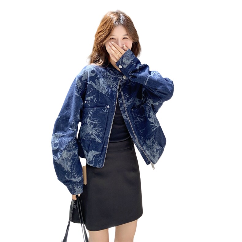 有货蓝色花纹牛仔短外套5216P145K218,女装短外套,2C176
