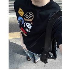 万针全刺绣工艺高品质260克纯棉双纱美式宽松百搭短袖T恤特P33，男装T恤，电商A486
