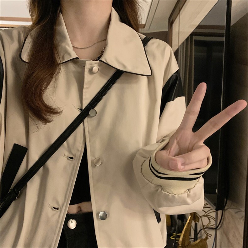 美式复古撞色拼接外套女宽松短款棒球服休闲夹克C378-80,男装夹克,星座911-2(原星座613-2）