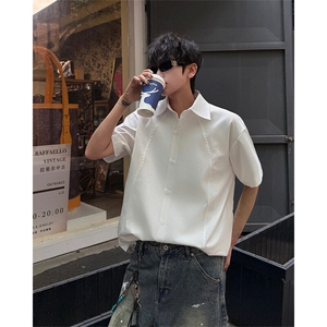 夏季潮牌高级感痞帅薄款休闲衬衫短袖男解构纯色短袖衬衫特P32,牛仔裤搭配什么样腰带好看吗图片
