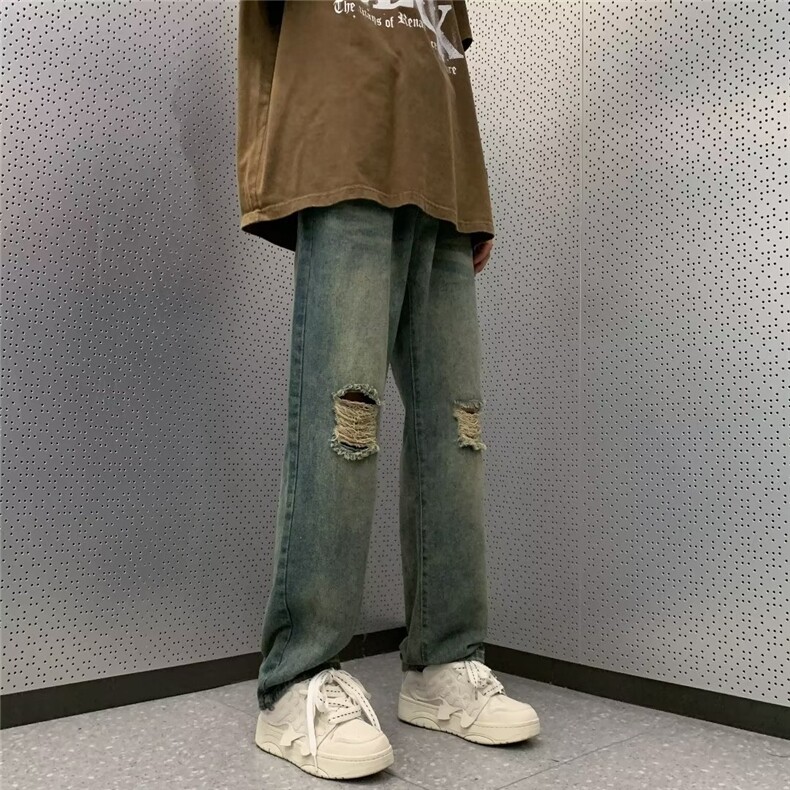 设计感破洞牛仔裤男复古高街美式hiphop潮牌直筒裤子KN8036-P45,男装牛仔裤,星座1008-1
