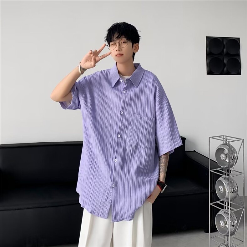 竖条纹衬衫男短袖韩版潮流痞子帅气百搭2024夏季ins外套CY784-P39,男装衬衫,星座412-3