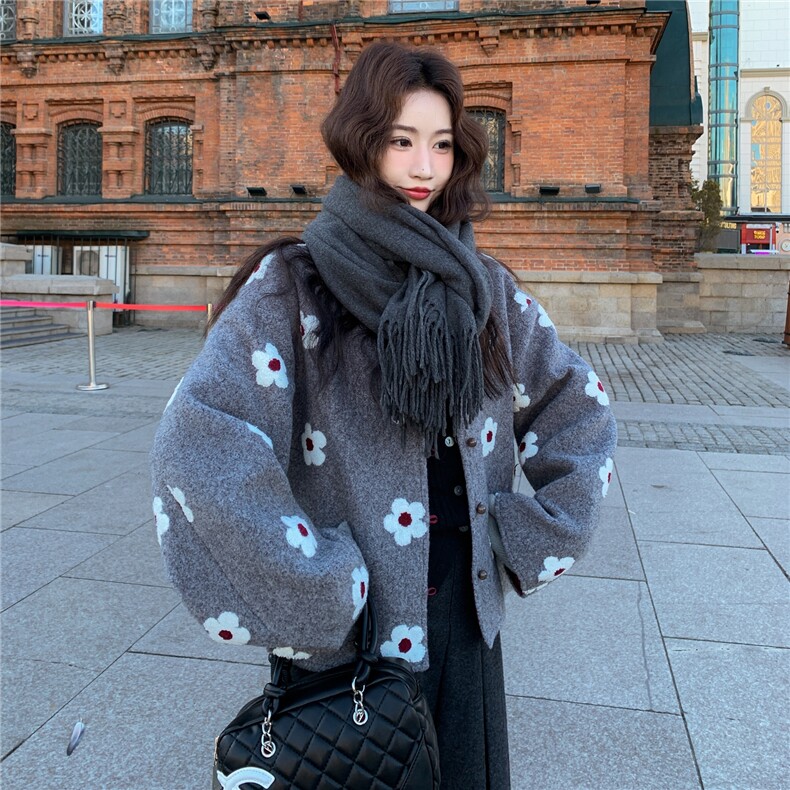 新品！韩系花朵羊毛呢外套2C213-912-P165-K238,女装毛呢外套,2C213