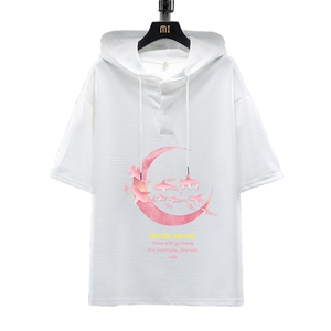 LD54209-P45 连帽短袖t恤男大码胖子带帽五分袖中袖 展架图片