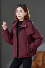 安可拉红色短款棉衣棉服女2024新款小个子保暖夹棉面包服外套妈妈，女装棉衣/棉服，丽影随形